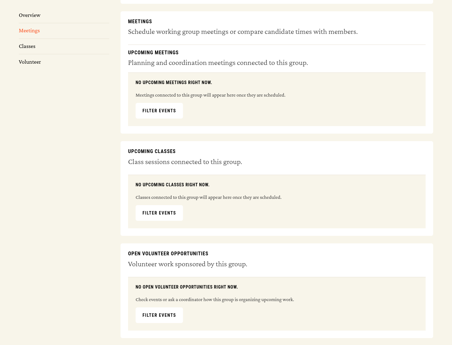 Public working group meetings section in Brownie at desktop width